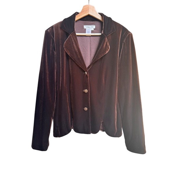Coldwater Creek Jackets & Blazers - Coldwater Creek Velvet Blazer Jacket Brown Button Front Fitted Women's Size 10